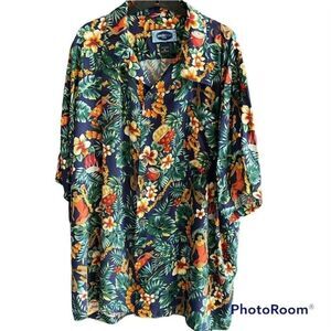 Pacific‎ Blue USA Mens Floral Hawaiian Button Down Short Sleeve Shirt Size XL